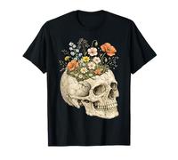 Floreale Cranio Scheletro Goth Dark Estetica Fiore Pi Maglietta