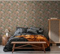 Floreale Dschungeltapete Con Foglie Opaco Strutturato - Arancione, Rosso, Verde