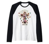 Floreale Giovanni 3:16 Versetto della Bibbia per Dio così Amato Il Mondo Maglia con Maniche Raglan