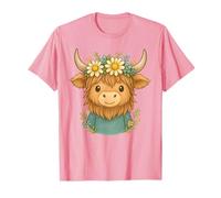 Floreale Highland Mucca Carino Boho Farm Animal Art Maglietta