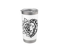 Floreale Leone Mezza Rosa Ornmental Boho Line Art Bicchiere termico in acciaio inox doppia parete