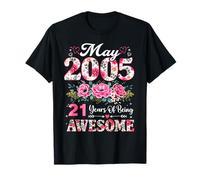 Floreale Maggio 2005 21 Anni 21 ° Compleanno Donne 21 Anni Maglietta