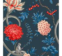 Floreale Metallizzato Proibito Frutta Parati Serpenti Scimmie Belgravia Blu
