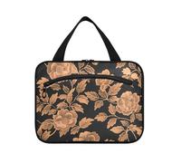 Floreale Oro Rosa Nero Appeso Appeso Viaggio Toiletry con gancio, Designer Custodia pieghevole per articoli da toeletta per le donne Viaggio Viaggio Bolsa para guardar maquillaje, Floreale Oro Rosa