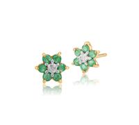 Floreale Rotondo Smeraldo e Diamante Orecchini a Lobo Grappolo IN 9ct Oro Giallo