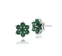 Floreale Rotondo Smeraldo Grappolo Bottone Orecchini IN 925 Argento Sterling