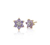 Floreale Rotondo Tanzanite E Diamante Grappolo Bottone Orecchini IN 9ct Giallo