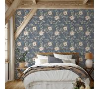 Floreale Sentieri Bramble Carta da Parati 2300 Blu Folk Uccelli Foglie Fiori