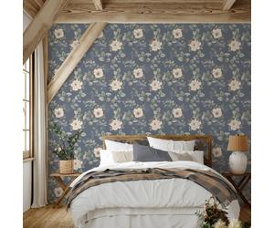 Floreale Sentieri Bramble Carta da Parati 2300 Blu Folk Uccelli Foglie Fiori