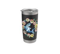 Floreale Shark Lovers Squali Design Fiore Bicchiere termico in acciaio inox doppia parete