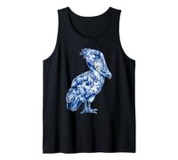 Floreale Shoebill con Fiori Chinoiserie Blu Toile Bird Art Canotta
