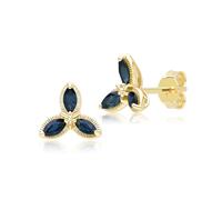Floreale Taglio Marquise Zaffiro Borchie Orecchini IN 9ct Oro Giallo