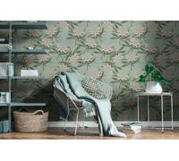Floreale Tappezzeria Con Foglie & Fiori Strutturato Opaco - Blu, Verde, Bianco