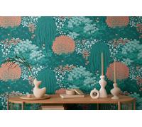 Floreale Tappezzeria Con Foglie Leggera Strutturato, Opaco - Benzina, Arancione,