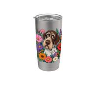 Floreale Tedesco Wirehaired Pointer Cane Mamma Vintage Wildflower Bicchiere termico in acciaio inox doppia parete