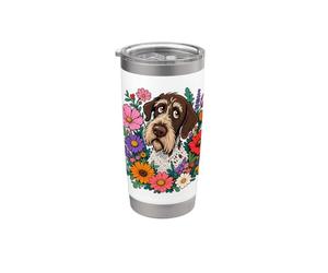 Floreale Tedesco Wirehaired Pointer Cane Mamma Vintage Wildflower Bicchiere termico in acciaio inox doppia parete