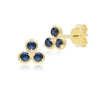 Floreale Zaffiro Tre Pietre Bottone Orecchini IN 9ct Oro Giallo