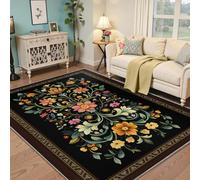 Floreali Vivaci Tappeto 180x270 per soggiorno Camera da letto Sala pranzo Studio Decorazione la casa in stile Folk Art Vintage Fiori Interni Tappetino neri Modern Bohemi Areali Aperti