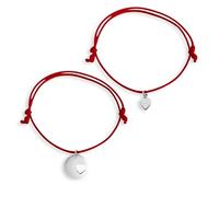 Flores Coppia braccialetti filo rosso del destino con 2 cuori in argento