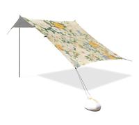 Flores - Parasole pieghevole da spiaggia, protezione UPF50+, impermeabile, portatile, con sacchi di sabbia, pala per sabbia, pala per campeggio, picnic, cortile