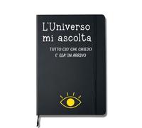 Flores Quaderno con Copertina Rigida, Scritta Motivazionale L'universo mi ascolta, Nero