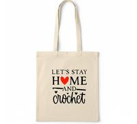 Flores Shopper in Cotone Organico “Let’s Stay Home and Crochet” - Tote Bag Eco-Friendly per Uncinetto e Hobby Creativi - Borsa per Amanti del Crochet