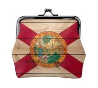 Florida Flag Wood Grain Stampato Microfibra PU Leather Wallet Kiss Lock Mini Pouch per Rossetto Key Change Organization