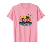 Florida Life: Paradiso Tropicale Tramonto Spiaggia Maglietta, Uomo, Rosa, 3XL