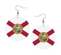 Florida State Flag stampato orecchini rotondi per le donne, 1 paio di orecchini forati in pelle leggera set di gioielli alla moda regali per donne ragazze, One Size, Poliestere