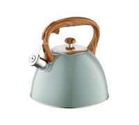 FLORINA Bollitore Acqua (2,5 l) I Bollitore da Fornello FRANK I Manico in Legno I Fischio Automatico I Per Fornelli a Induzione, Gas, Elettrici I Colore: Verde opaco