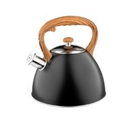 FLORINA Bollitore Acqua (2,5 l) I Bollitore da Fornello FRANKI Manico in Legno I Fischio Automatico I Per Fornelli a Induzione, Gas, Elettrici I Colore: Nero