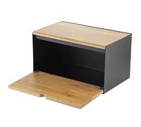 Florina Porta Pane BRUSTO 35,5 x 21,5 x 19,5 cm I Acciaio con Coperchio in Bambù I Contenitore per Pane Spazioso e Moderno I Conservazione Più Fresco I Colore: Nero