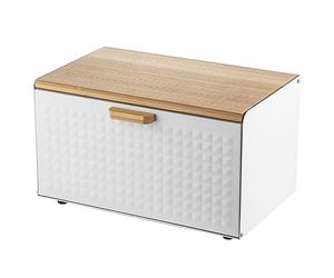 FLORINA Porta Pane con Set di 3 Barattoli per Conservazione CUBE I Acciaio con Coperchio in Bambù I Contenitore per Pane Spazioso e Moderno I Conservare Caffè, Tè, Zucchero I Bianco