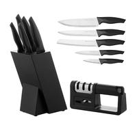 FLORINA Set di Blocco Coltelli con Affilatore in Acciaio Inossidabile ALLIO - Coltello da Cuoco, Universale, per Pane, Verdure e Carne