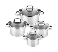 FLORINA Set di Pentole SMART I Set di 8 Pentole in Acciaio Inossidabile di Alta Qualità I Pentole con Coperchio Multifunzione e Misurino I Manici Rivestiti in Silicone I Induzione, Gas, Elettrico