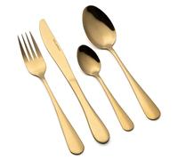 FLORINA Set di Posate in Acciaio Inox I 16 Pezzi per 4 Persone I Posate da Tavola di Servizio FORTE I Set Completo di Forchette, Coltelli, Cucchiai da Tavola, Cucchiai da Tè I Oro