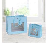 FLORIO CARTA Shopper Azzurra con Finestra Trasparente. Ideale per Confezionare Regali di Grandi e Piccini. Dimensioni: 16 x 8 x 13 cm