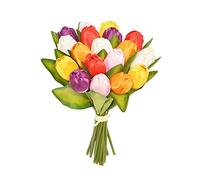 FloristryWarehouse - Mazzo di tulipani artificiali in seta, colori assortiti, 18 steli da 30 cm.