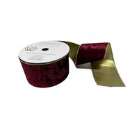 FloristryWarehouse Nastro in velluto con bordo dorato e retro 100 mm x 20 m, rosso bordeaux