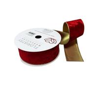 FloristryWarehouse Nastro in velluto con bordo dorato e retro 60 mm x 20 m, rosso