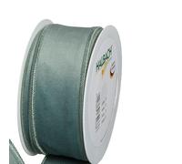 FloristryWarehouse Nastro in velluto verde salvia con bordo metallico, larghezza 50 mm, rotolo da 8 m