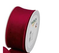 FloristryWarehouse - Nastro natalizio in velluto effetto, colore bordeaux, larghezza 50 mm per 8 metri di lunghezza, su rotolo, con bordo in filo metallico