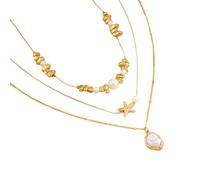 Florisync Collana con ciondolo a forma di stella marina, realizzata a mano, con doppia catena, design leggero, per un'eleganza quotidiana e per molte occasioni, Misura unica, come descritto, come