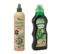Flortis Kit Benessere Verde. Concime per piante verdi e Tripla Azione bio. Set con insetticida piante, fungicida sistemico, acaricida spray da 500ml e concime liquido Energy concentrato da 500g.