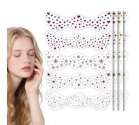 Floruvia 20 pezzi tatuaggi viso glitter lentiggini, 4 fogli/5 design per festival e rave, tatuaggio temporaneo viso glitter acqua resistente per carnevale (rosa, oro, argento, bronzo)