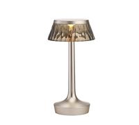 Flos Bon Jour Unplugged Lampada Da Tavolo Cromo Opaco Con Paralume Naturale