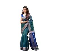 Flosive Bella Mix Colore Verde Kanjivaram Seta Sari Con Zari Tessitura Con Camicetta, BLU B, taglia unica
