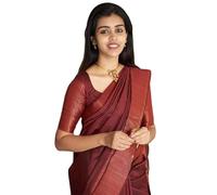 Flosive Donna Presente Banarasi Morbido Lichi Seta Sari Bella Jacquard Ricco Pallu Design Lavoro Zari Tessuto Kanjivaram Stile di Seta Saree Induja Rame Con Morbido Lichi Seta Blusa Pezzo, rosso cupo,