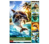 Flossenfreunde (Wandkalender 2026 DIN A2 hoch), CALVENDO Monatskalender: Charmant, verspielt und immer für einen Spruch gut - diese frechen Delfin-Kommentare bringen Meereslaune aufs Papier.