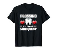 Flossing Side Quest Filo Interdentale Dentista Pixel Art Gamer Maglietta